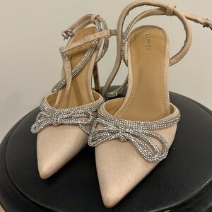 Express Jeweled Sparky Bow Nude Heels